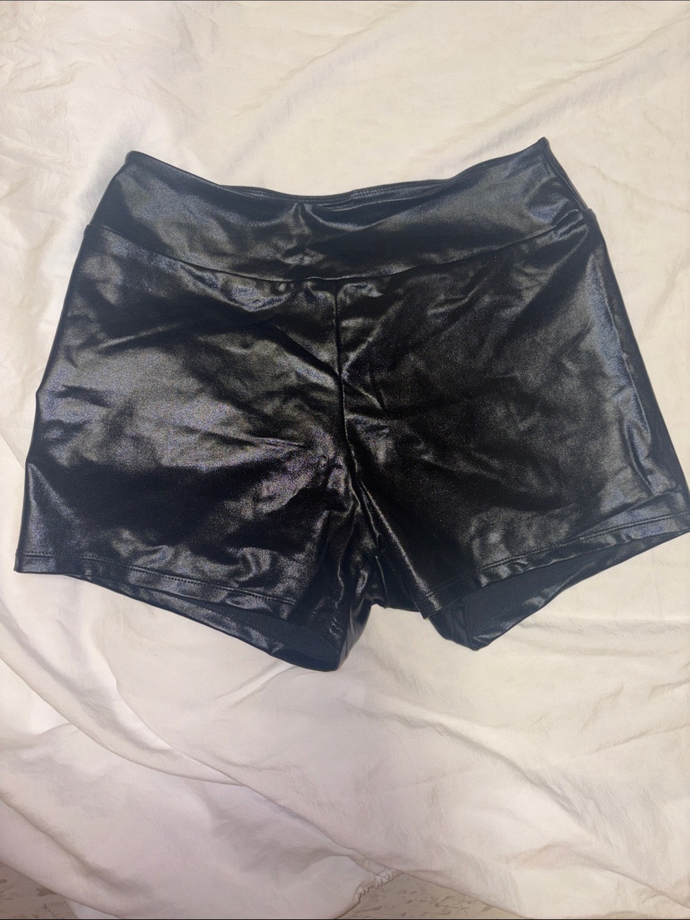 High-Rise Black Shine Women’s leather Shorts